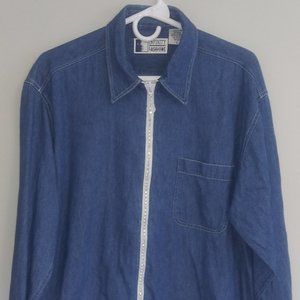 Vintage Infinity Fashions Denim Shirt with Rhinestone Zipper, size Large